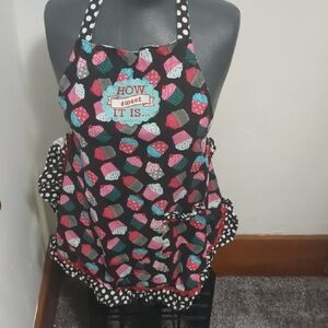 Adorable How Sweet It Is Cupcake  Apron Polkadot Black Pink Cute Baking Kitchen